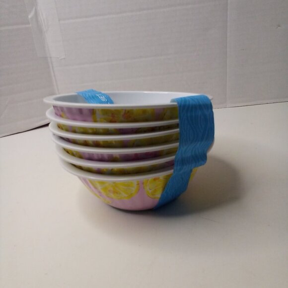 Melamine Bowl Set Lot of 6 Pink With Lemons Shabby Chic - Picture 3 of 9